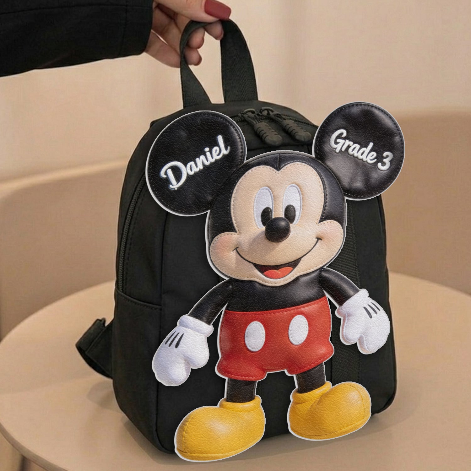 Personalized Mickey Mouse Shaped Backpack for Kids - Custom Name Gift Changeable Leather Patch Backpack GradoCreations