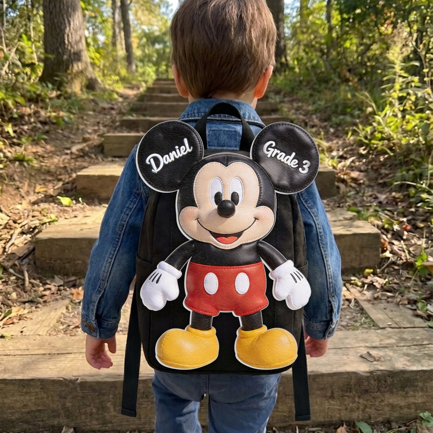 Personalized Mickey Mouse Shaped Backpack for Kids - Custom Name Gift Changeable Leather Patch Backpack GradoCreations