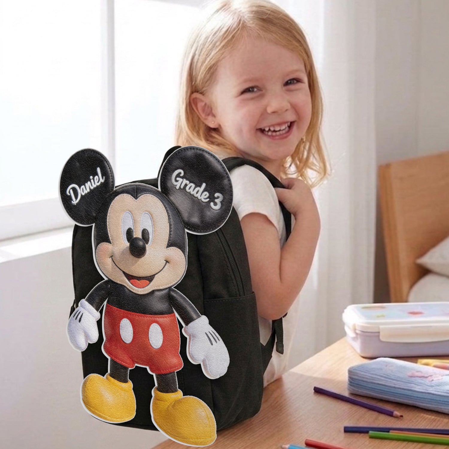 Personalized Mickey Mouse Shaped Backpack for Kids - Custom Name Gift Changeable Leather Patch Backpack GradoCreations