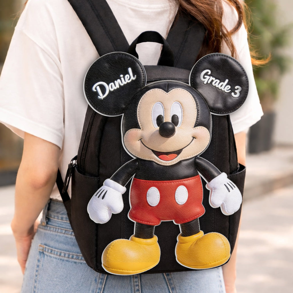 Personalized Mickey Mouse Shaped Backpack for Kids - Custom Name Gift Changeable Leather Patch Backpack GradoCreations
