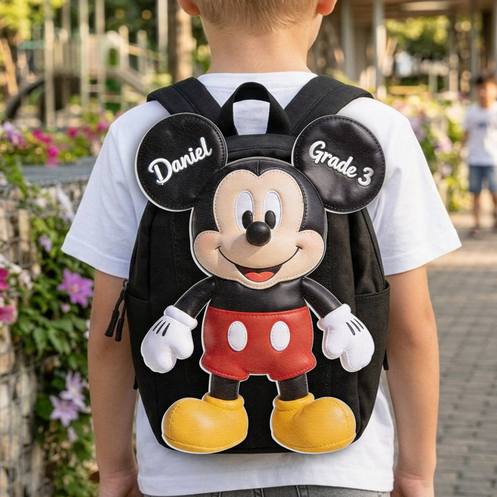 Personalized Mickey Mouse Shaped Backpack for Kids - Custom Name Gift Changeable Leather Patch Backpack GradoCreations