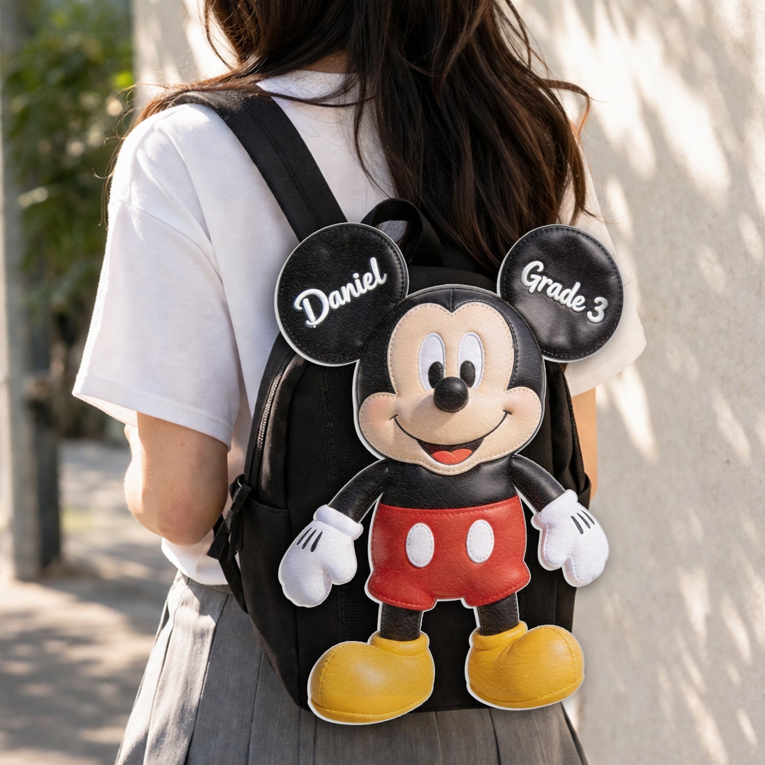 Personalized Mickey Mouse Shaped Backpack for Kids - Custom Name Gift Changeable Leather Patch Backpack GradoCreations