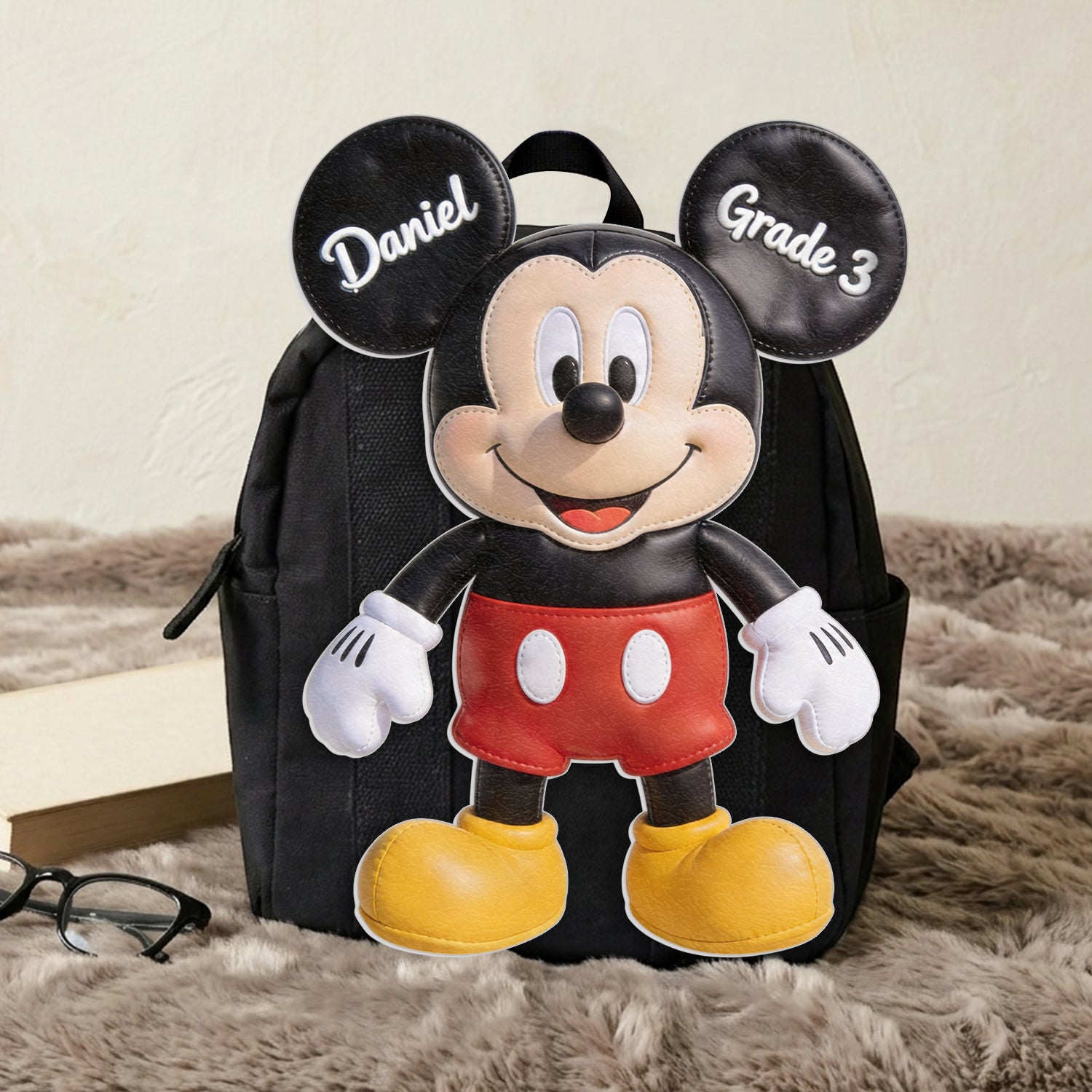 Personalized Mickey Mouse Shaped Backpack for Kids - Custom Name Gift Changeable Leather Patch Backpack GradoCreations