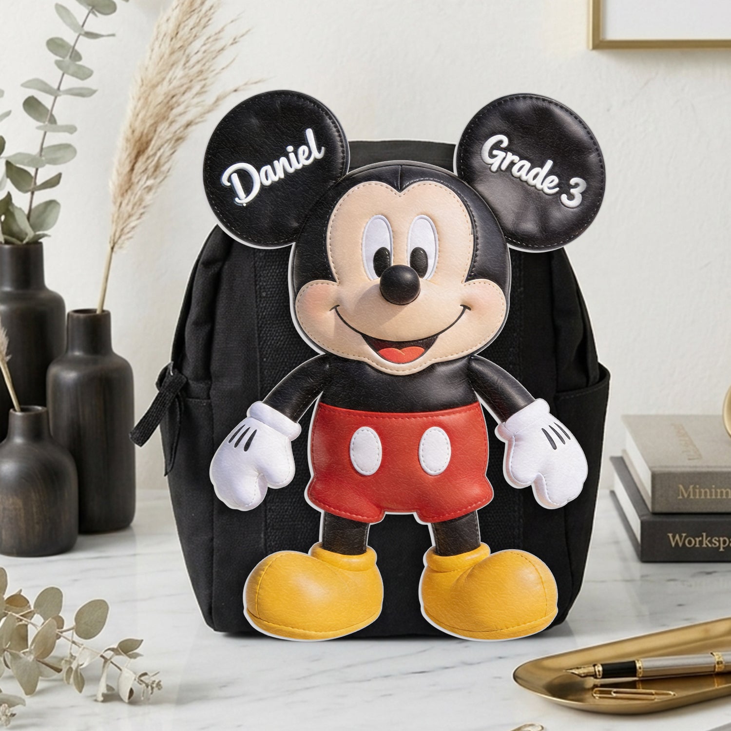 Personalized Mickey Mouse Shaped Backpack for Kids - Custom Name Gift Changeable Leather Patch Backpack GradoCreations