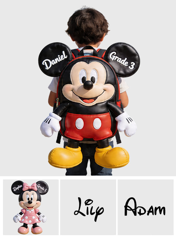 Personalized Mickey Mouse Shaped Backpack for Kids - Custom Name Gift Changeable Leather Patch Backpack GradoCreations