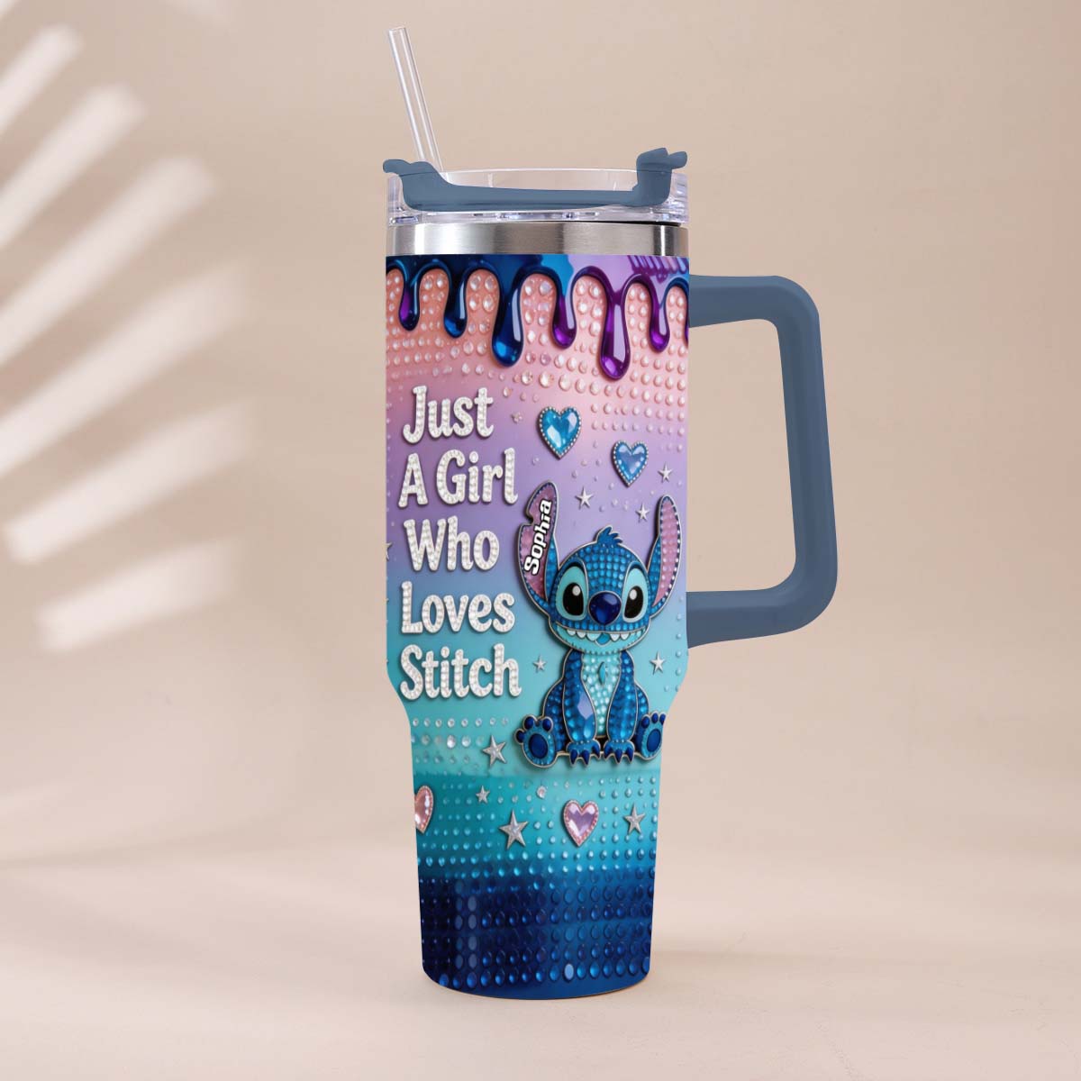 Personalized Ohana Tumbler with Handle for Girls - Custom Name Gift Tumbler With Handle GradoCreations