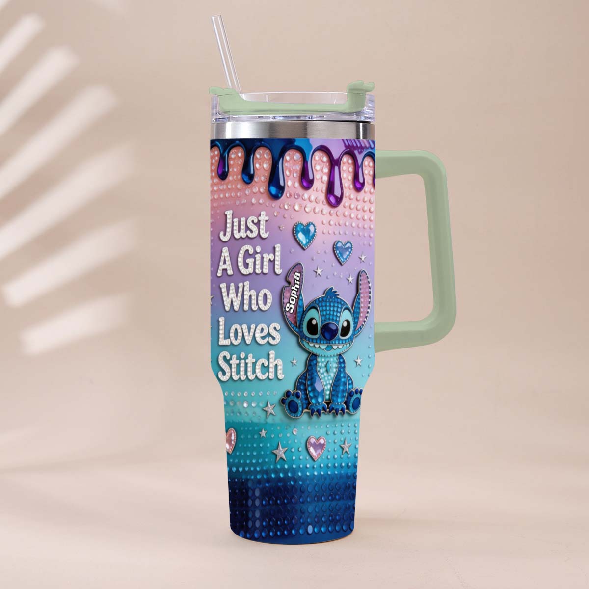 Personalized Ohana Tumbler with Handle for Girls - Custom Name Gift Tumbler With Handle GradoCreations