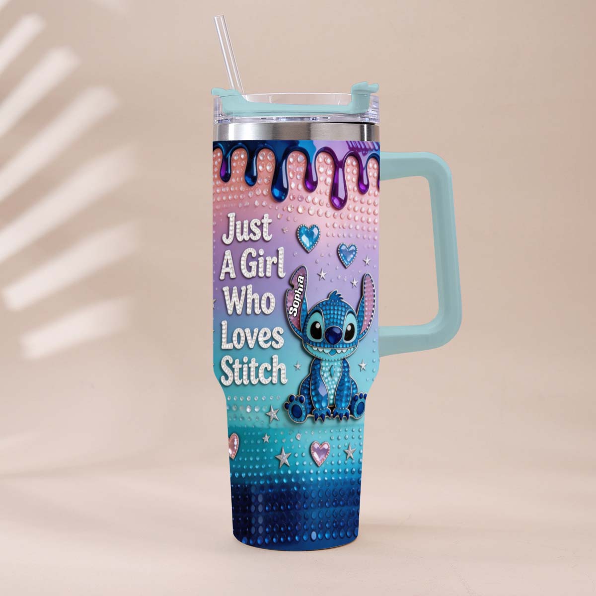 Personalized Ohana Tumbler with Handle for Girls - Custom Name Gift Tumbler With Handle GradoCreations