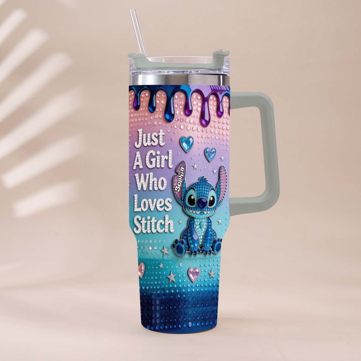 Personalized Ohana Tumbler with Handle for Girls - Custom Name Gift Tumbler With Handle GradoCreations