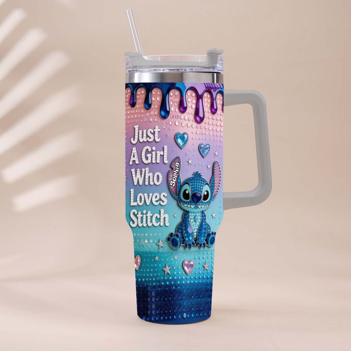 Personalized Ohana Tumbler with Handle for Girls - Custom Name Gift Tumbler With Handle GradoCreations