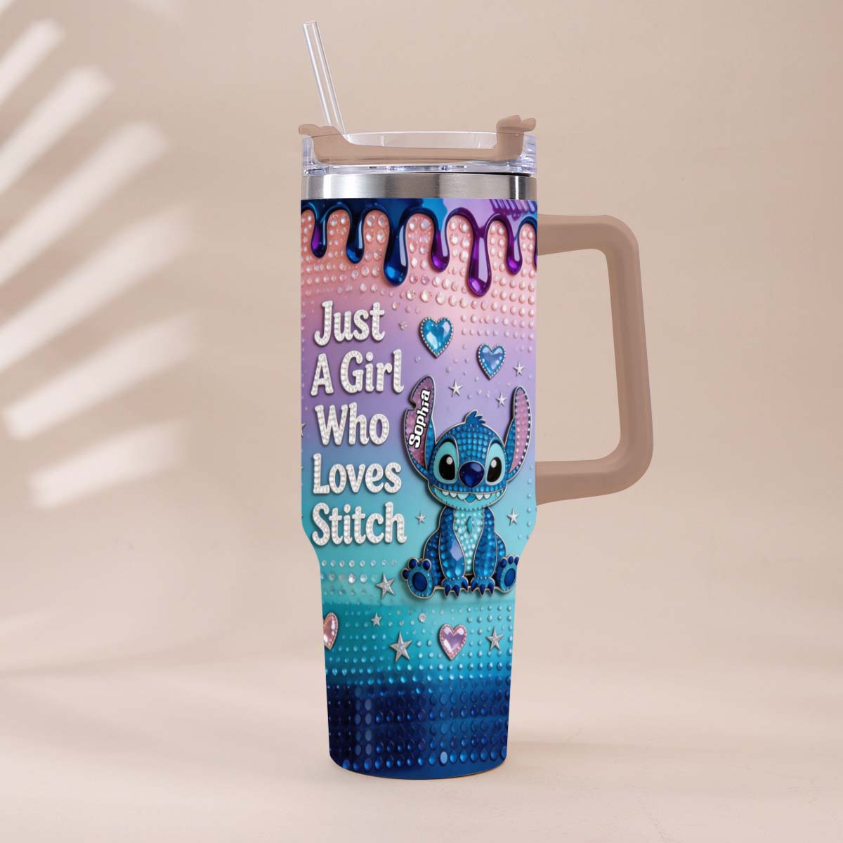 Personalized Ohana Tumbler with Handle for Girls - Custom Name Gift Tumbler With Handle GradoCreations