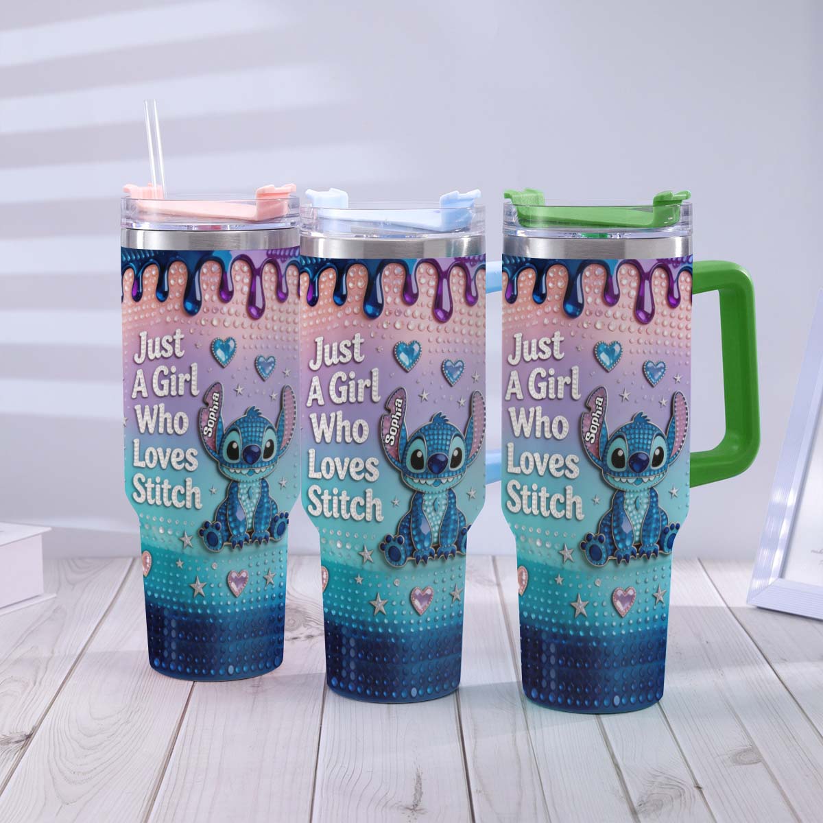 Personalized Ohana Tumbler with Handle for Girls - Custom Name Gift Tumbler With Handle GradoCreations