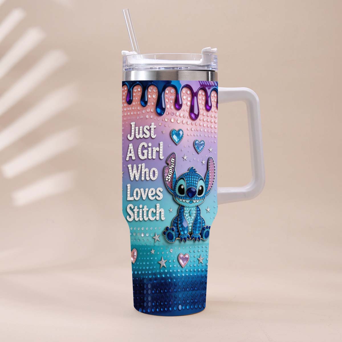 Personalized Ohana Tumbler with Handle for Girls - Custom Name Gift Tumbler With Handle GradoCreations