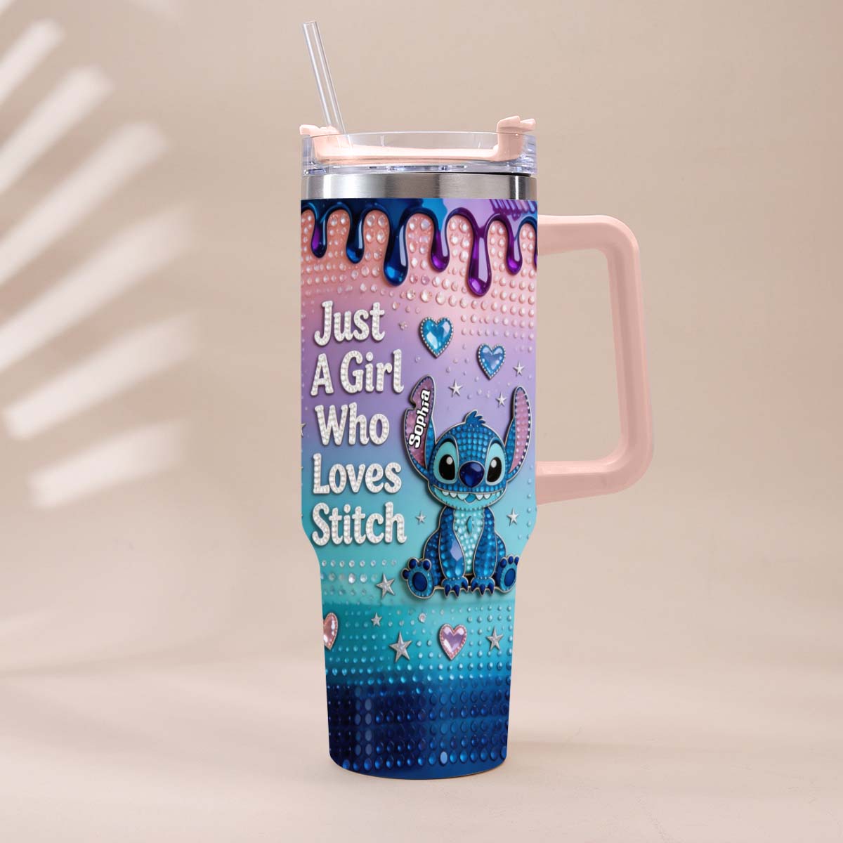 Personalized Ohana Tumbler with Handle for Girls - Custom Name Gift Tumbler With Handle GradoCreations