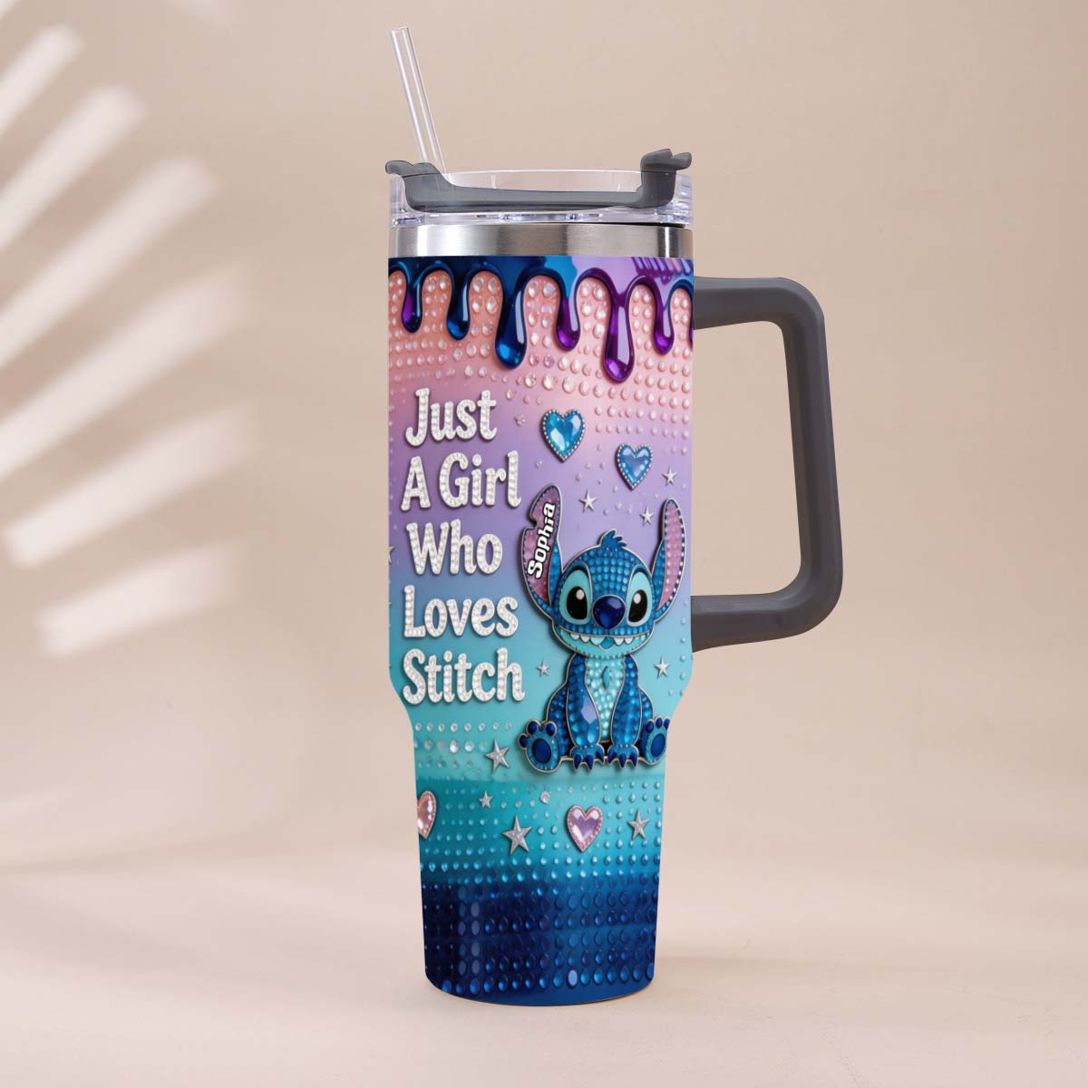 Personalized Ohana Tumbler with Handle for Girls - Custom Name Gift Tumbler With Handle GradoCreations