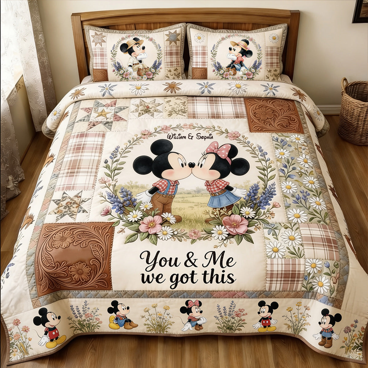 Personalized Mickey Mouse Quilt Set for Couples - Custom Bedding Gift Quilted Bedding Set GradoCreations