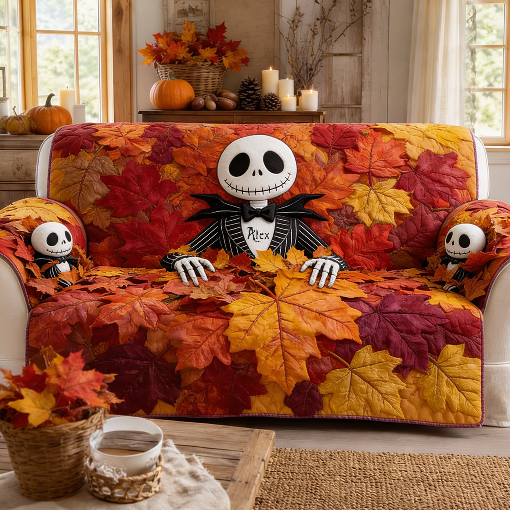Personalized Nightmare Quilt Sofa Cover with Fall Leaves Design Quilted Sofa/Couch Cover GradoCreations