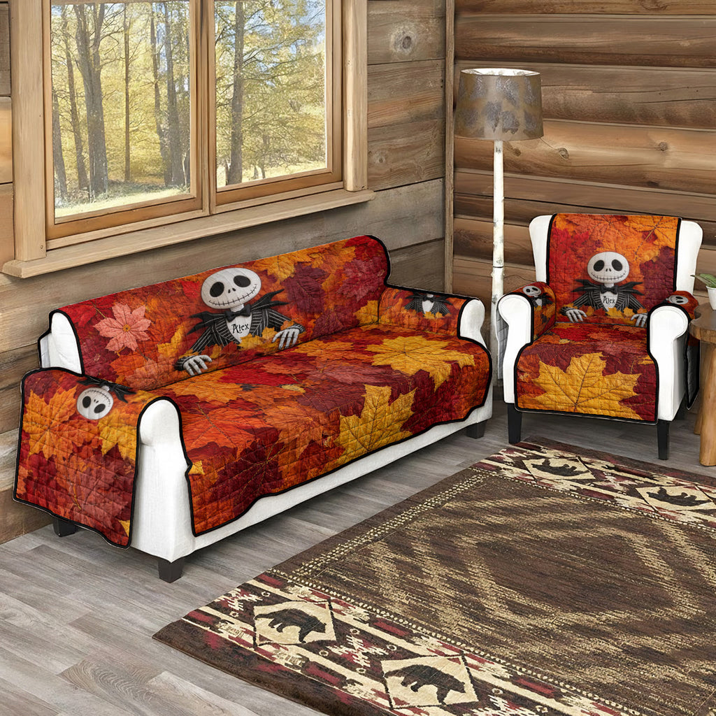 Personalized Quilted Sofa Cover Fall Leaves Halloween Home Decor Gift Quited Sofa Cover GradoCreations