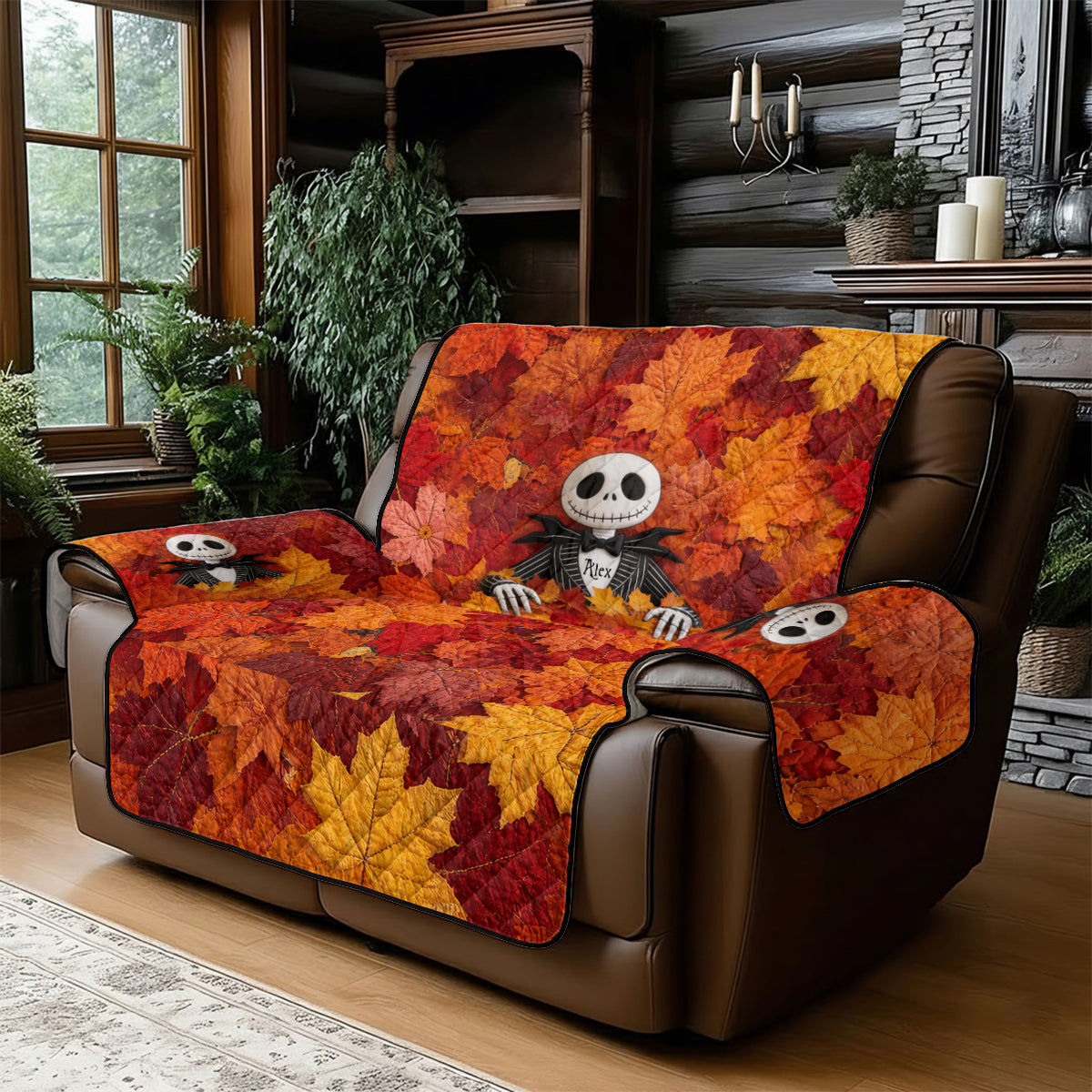 Personalized Nightmare Quilt Sofa Cover with Fall Leaves Design Quilted Sofa/Couch Cover GradoCreations