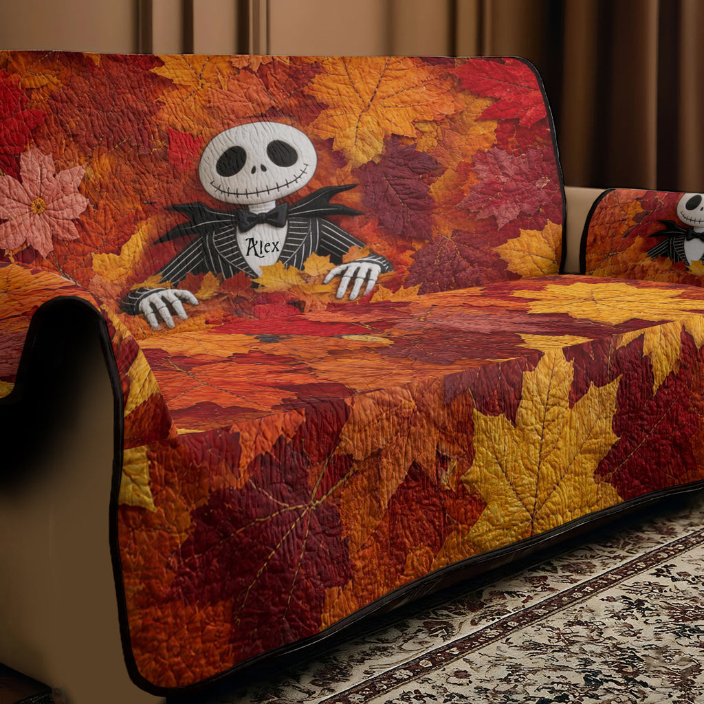 Personalized Quilted Sofa Cover Fall Leaves Halloween Home Decor Gift Quited Sofa Cover GradoCreations