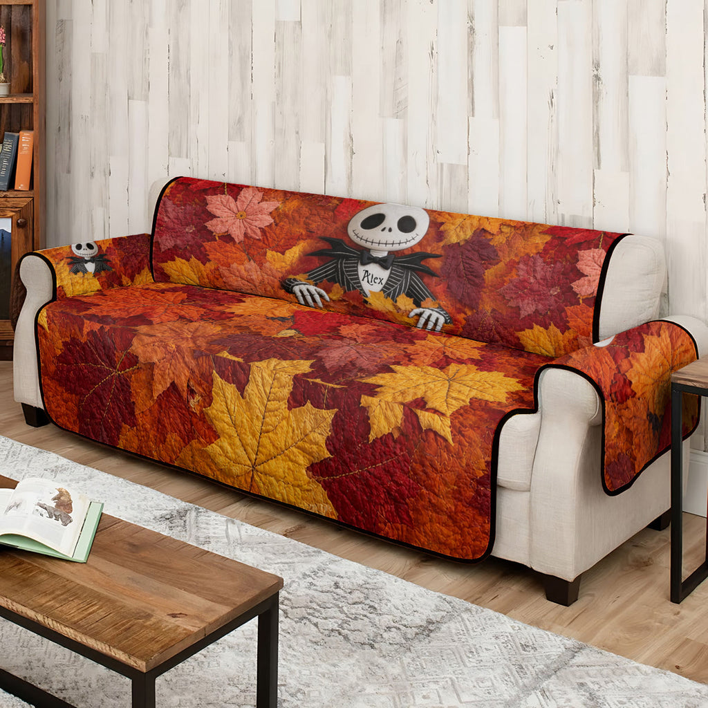 Personalized Nightmare Quilt Sofa Cover with Fall Leaves Design Quilted Sofa/Couch Cover GradoCreations