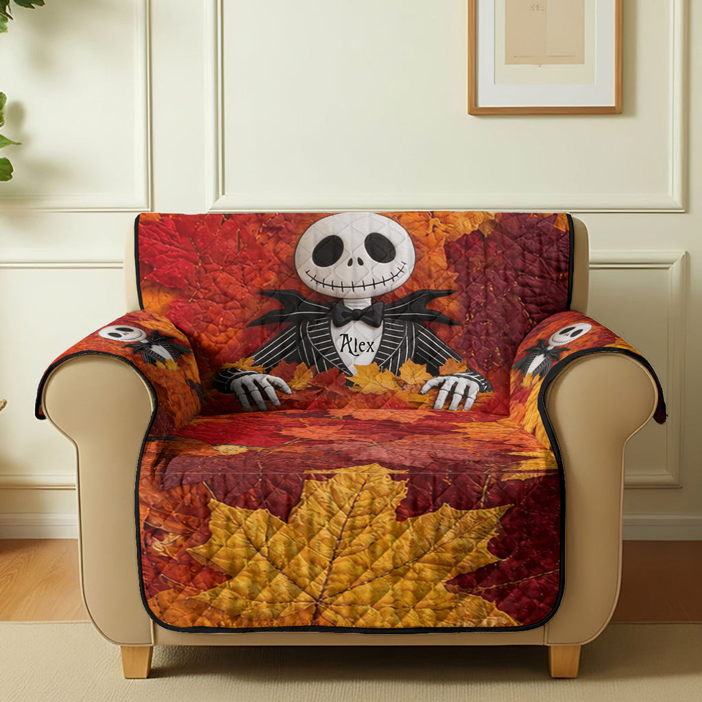 Personalized Quilted Sofa Cover Fall Leaves Halloween Home Decor Gift Quited Sofa Cover GradoCreations