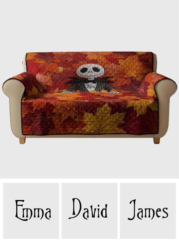 Personalized Nightmare Quilt Sofa Cover with Fall Leaves Design Quilted Sofa/Couch Cover GradoCreations