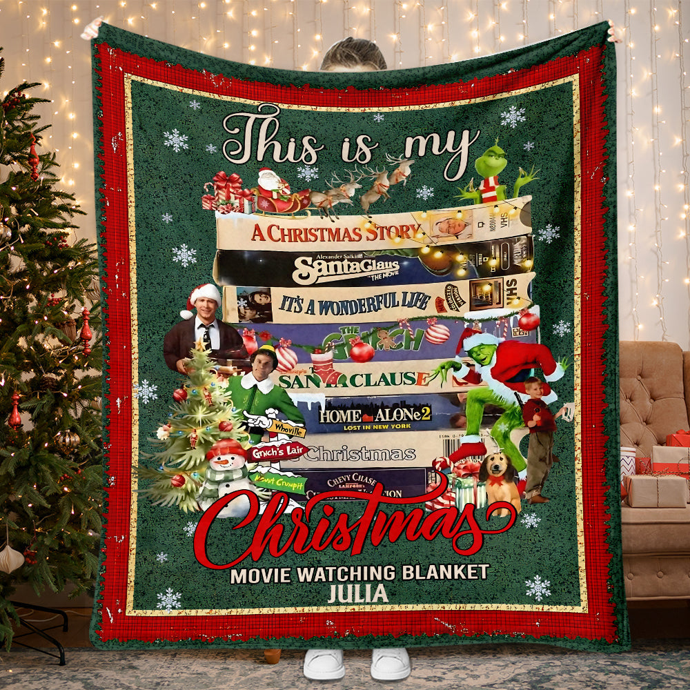 Personalized Christmas Movie Watching Blanket Custom Name Gift Blanket GradoCreations