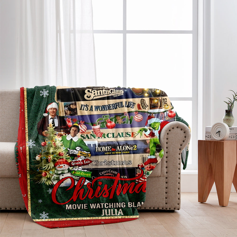 Personalized Christmas Movie Watching Blanket Custom Name Gift Blanket GradoCreations