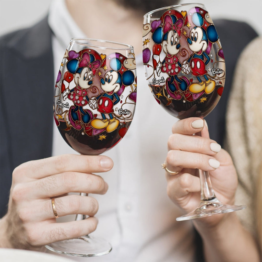 Personalized Mickey and Minnie Wine Glass with Long Stem Gift for Couples Wine Glass With Long Stem GradoCreations