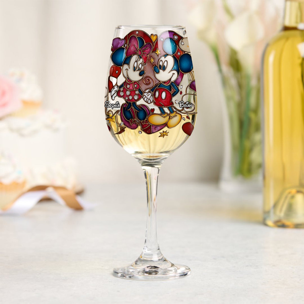 Personalized Mickey and Minnie Wine Glass with Long Stem Gift for Couples Wine Glass With Long Stem GradoCreations
