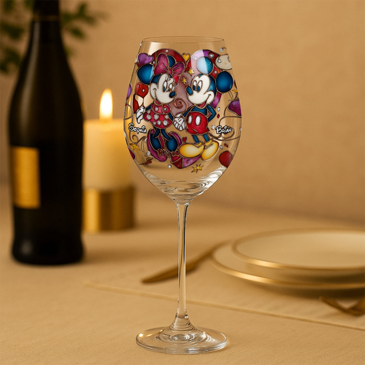 Personalized Mickey and Minnie Wine Glass with Long Stem Gift for Couples Wine Glass With Long Stem GradoCreations