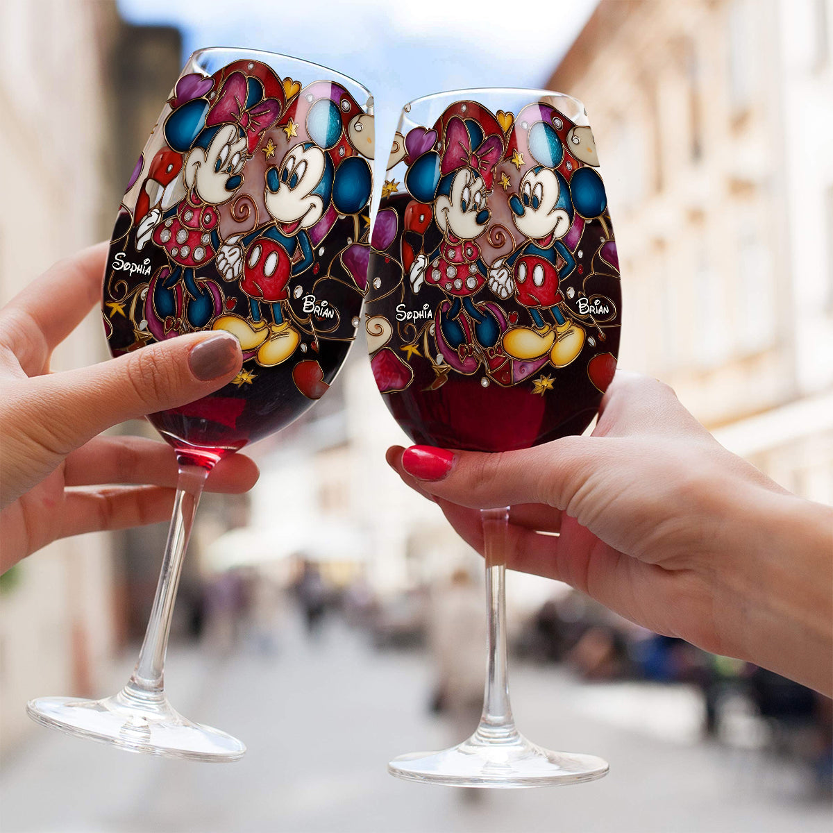 Personalized Mickey and Minnie Wine Glass with Long Stem Gift for Couples Wine Glass With Long Stem GradoCreations