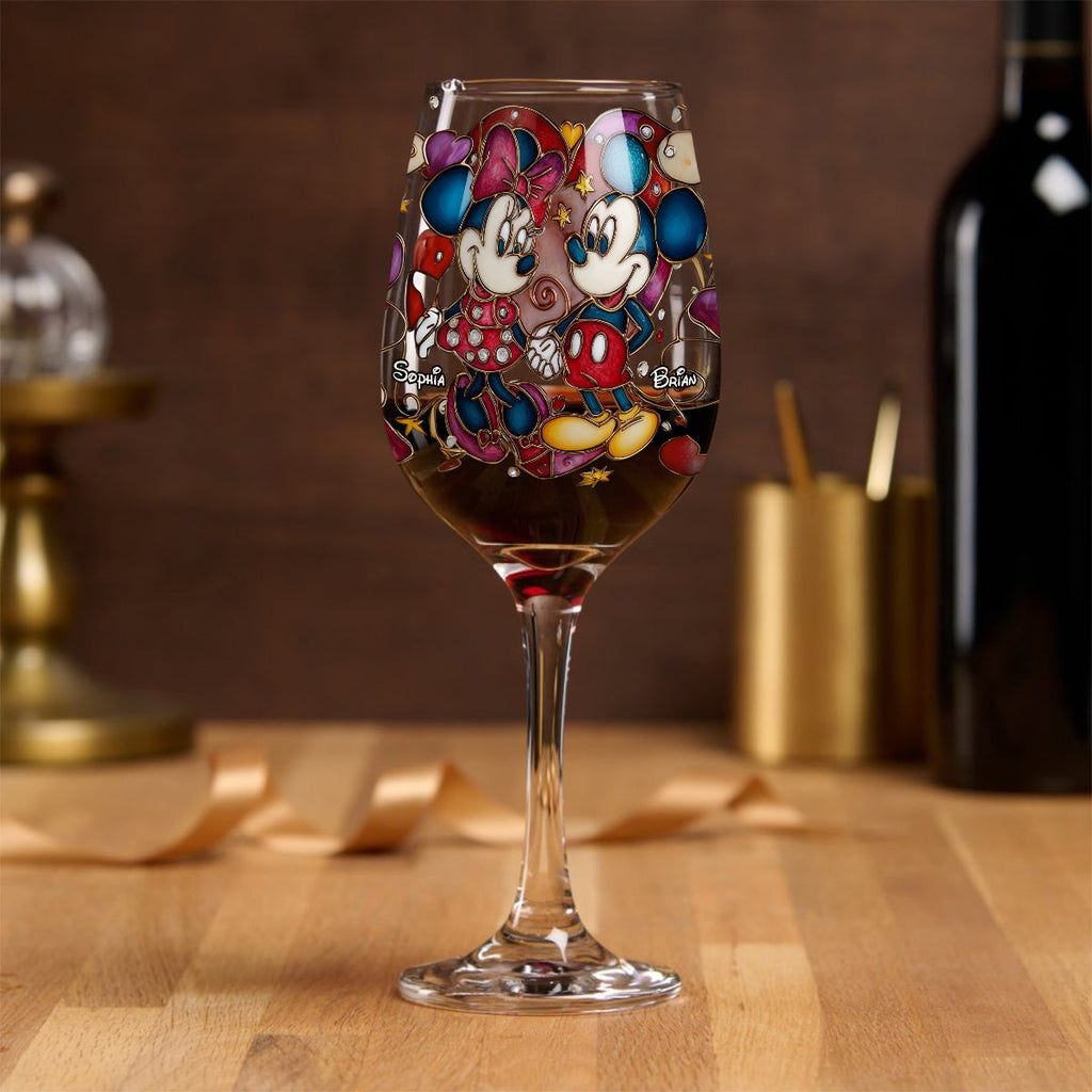 Personalized Mickey and Minnie Wine Glass with Long Stem Gift for Couples Wine Glass With Long Stem GradoCreations