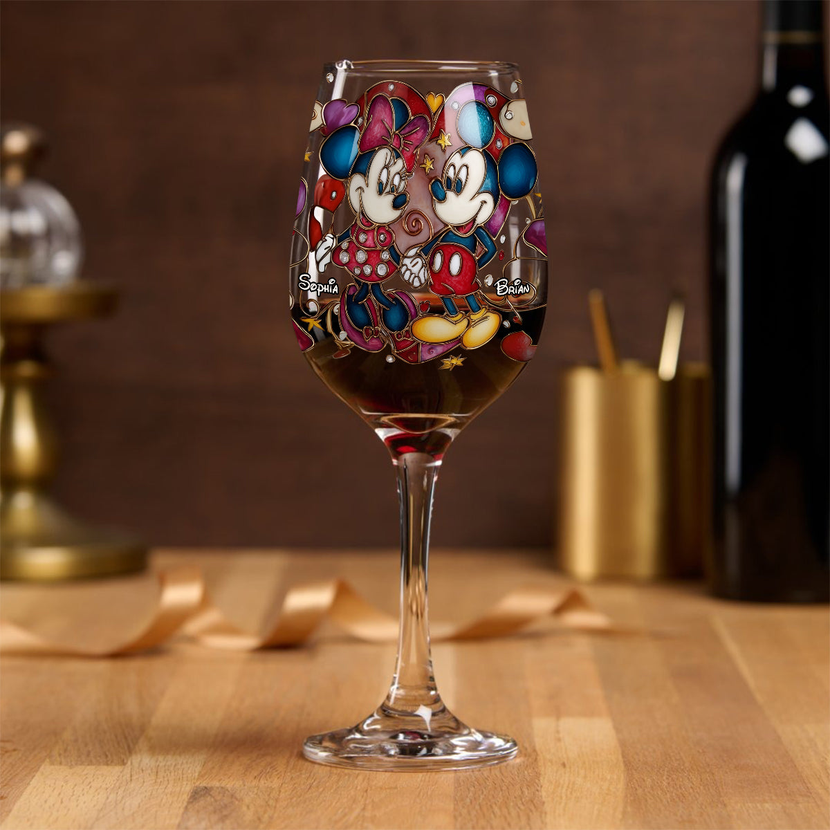 Personalized Mickey and Minnie Wine Glass with Long Stem Gift for Couples Wine Glass With Long Stem GradoCreations
