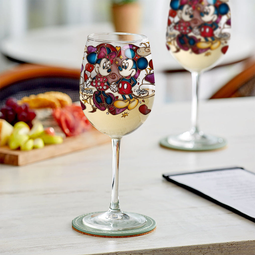 Personalized Mickey and Minnie Wine Glass with Long Stem Gift for Couples Wine Glass With Long Stem GradoCreations