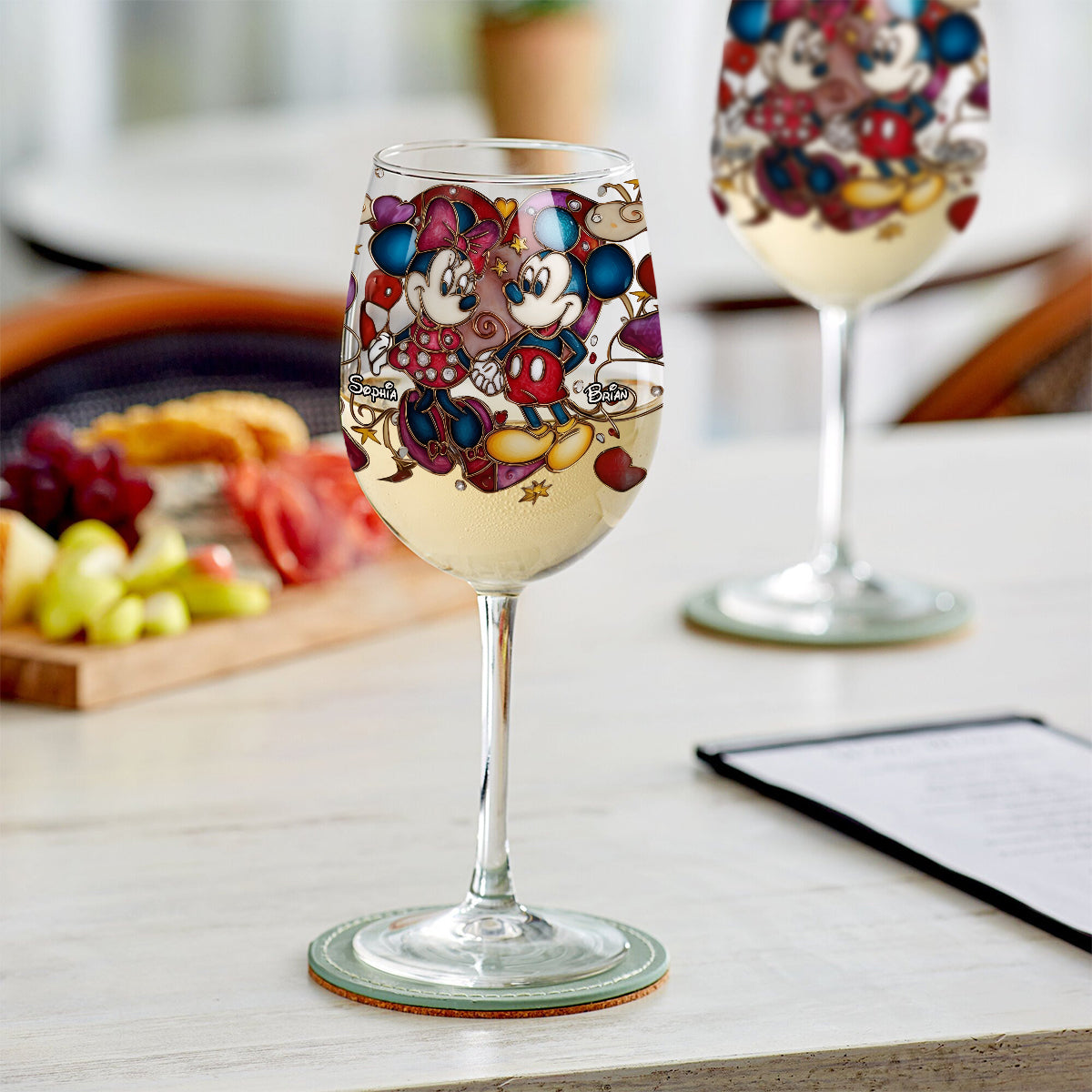Personalized Mickey and Minnie Wine Glass with Long Stem Gift for Couples Wine Glass With Long Stem GradoCreations