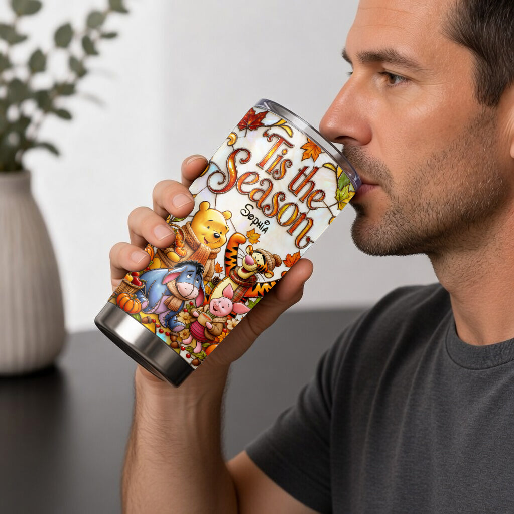 Personalized Yellow Bear Tumbler with Fall Design for Kids Tumbler GradoCreations