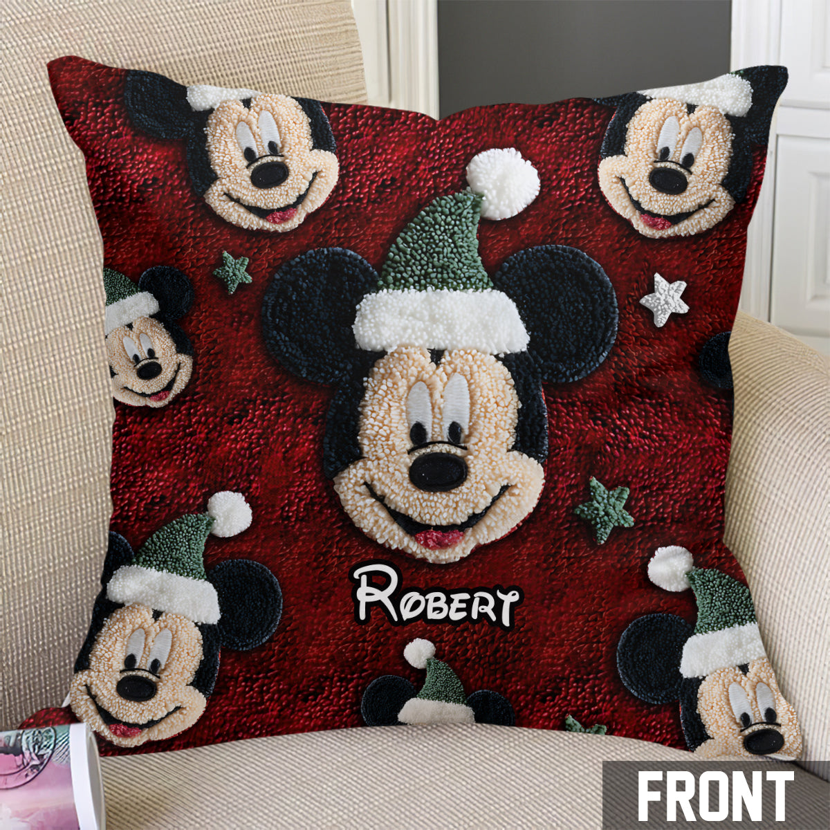 Personalized Merry Christmas Mouse Throw Pillow Custom Name Gift Throw Pillow 2 GradoCreations