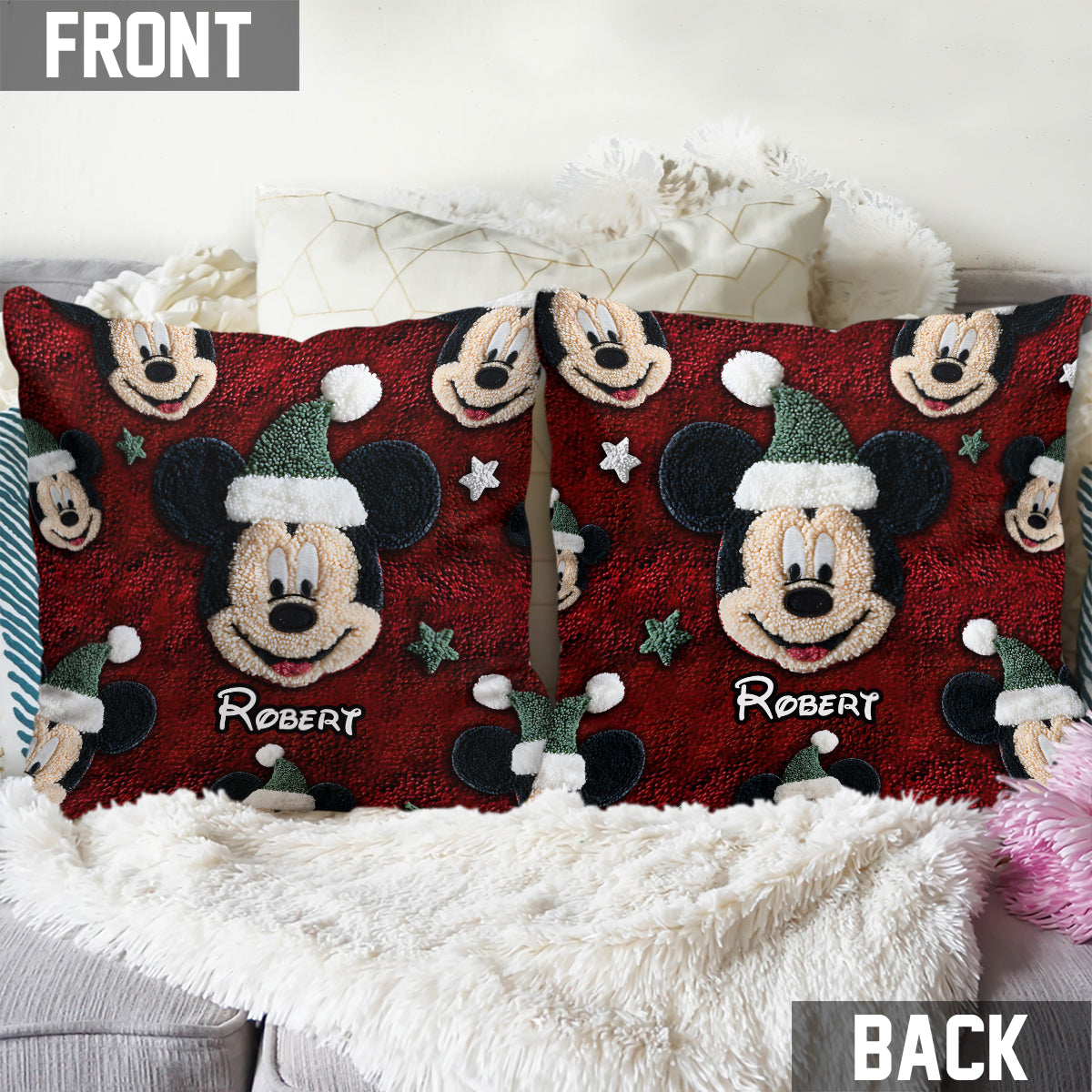 Personalized Merry Christmas Mouse Throw Pillow Custom Name Gift Throw Pillow 2 GradoCreations