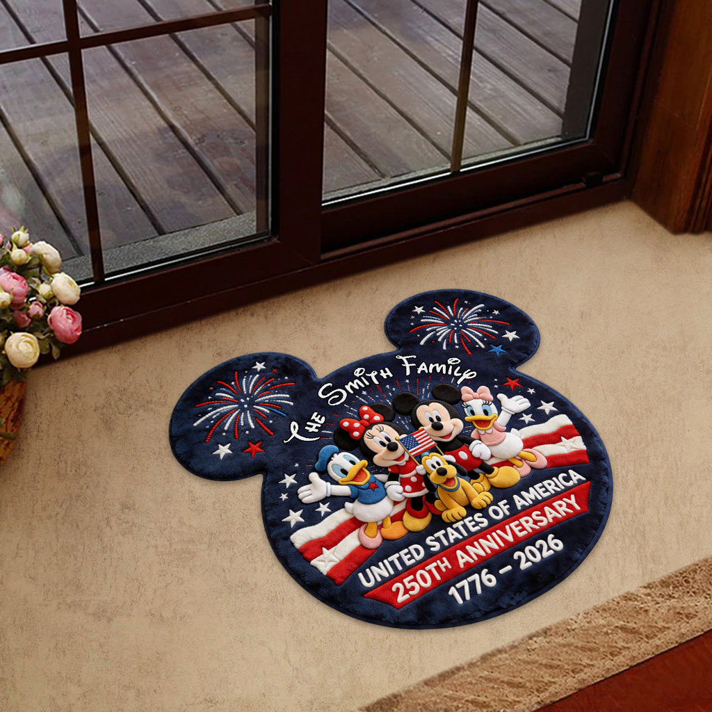 Personalized Mickey Mouse Shaped Doormat for USA 250th Anniversary Gift Shaped Doormat GradoCreations