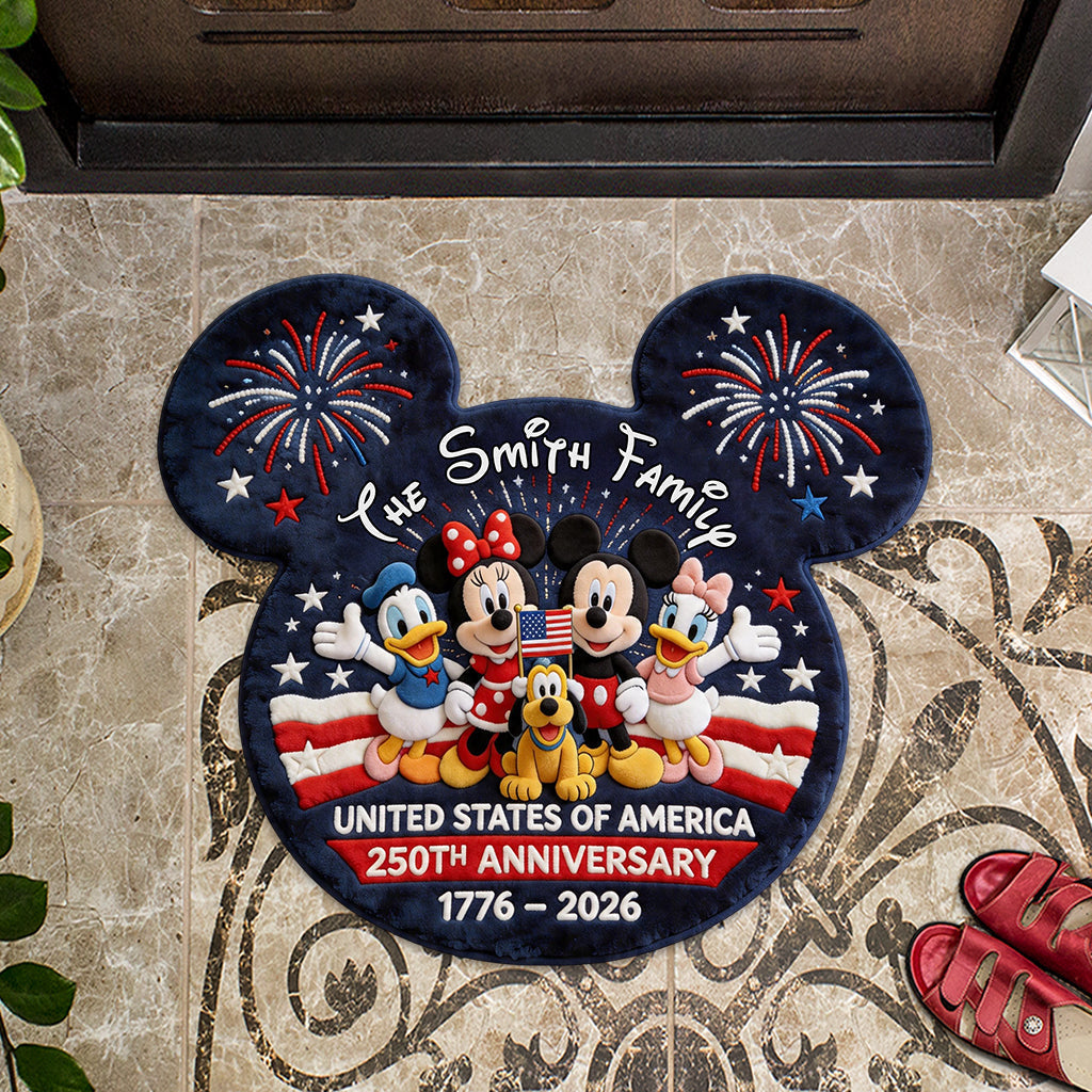Personalized Mickey Mouse Shaped Doormat for USA 250th Anniversary Gift Shaped Doormat GradoCreations