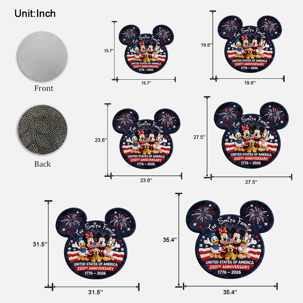 Personalized Mickey Mouse Shaped Doormat for USA 250th Anniversary Gift Shaped Doormat GradoCreations