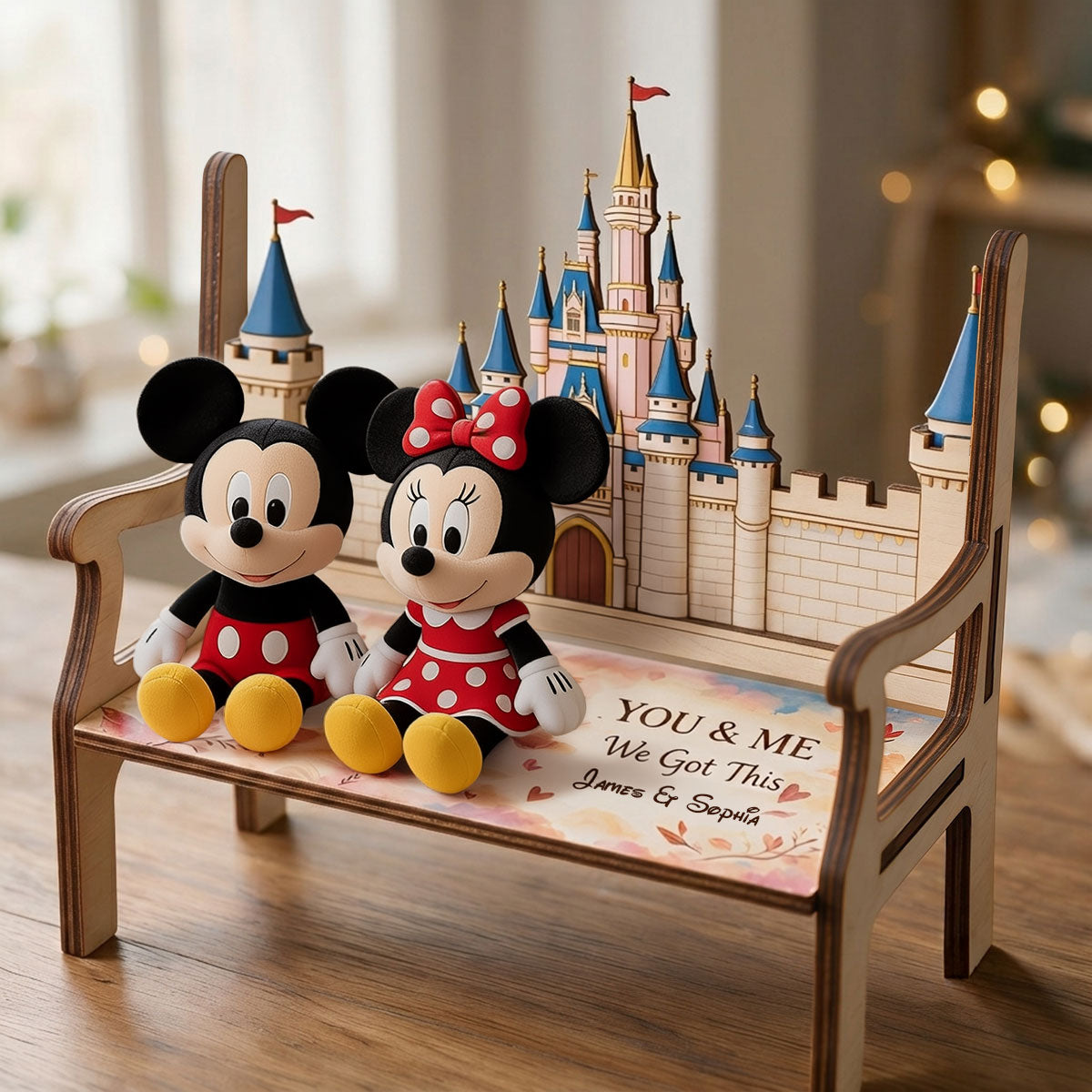 Personalized Wooden Bench & Plush Keychain Set for Couples Wooden Bench & Plush Keychain Set GradoCreations