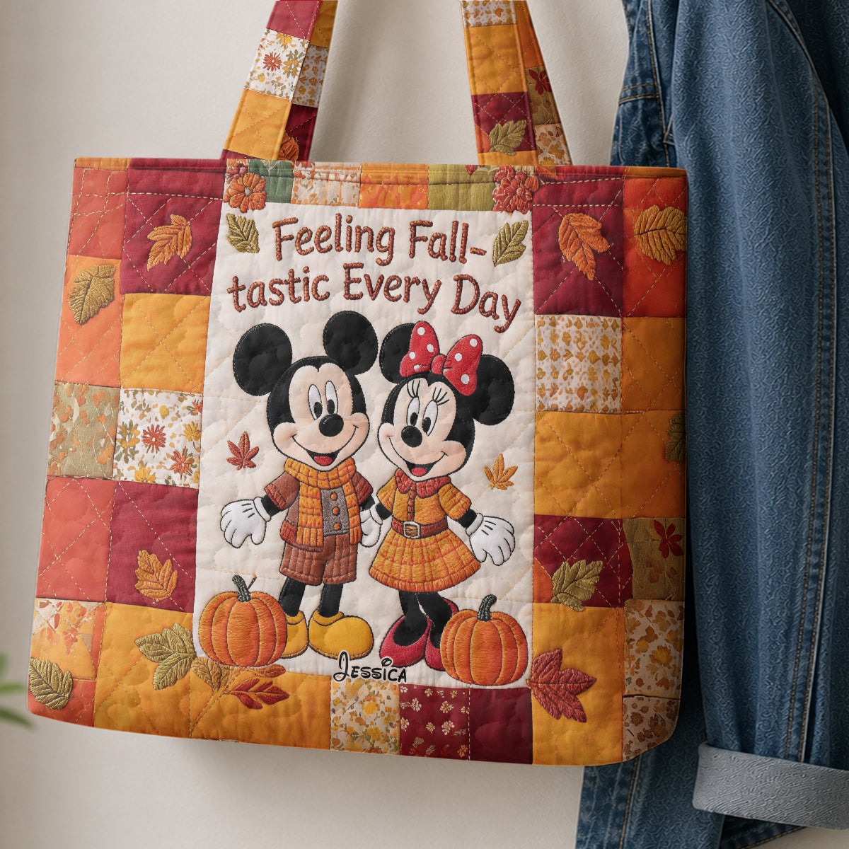 Personalized Quilted Tote Bag Perfect for Couples Gift - Fall Theme Quilted Tote Bag GradoCreations