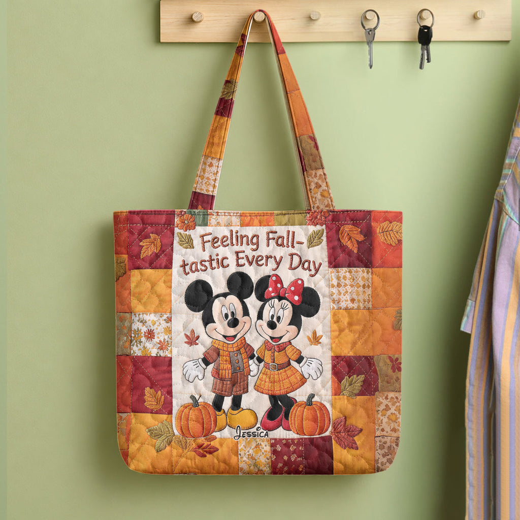 Personalized Autumn Mouse Quilted Tote Bag Custom Name Gift Quilted Tote Bag GradoCreations