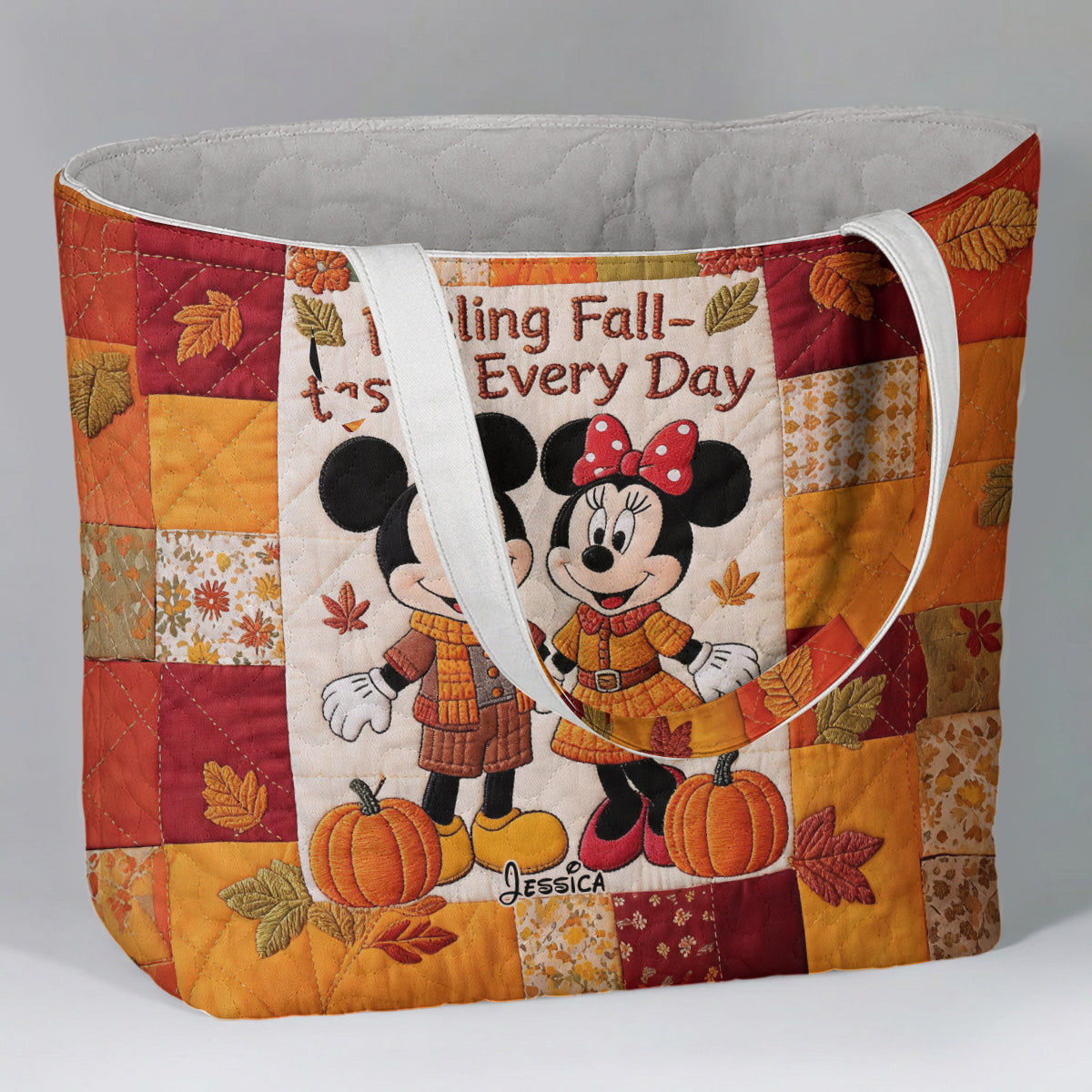 Personalized Autumn Mouse Quilted Tote Bag Custom Name Gift Quilted Tote Bag GradoCreations