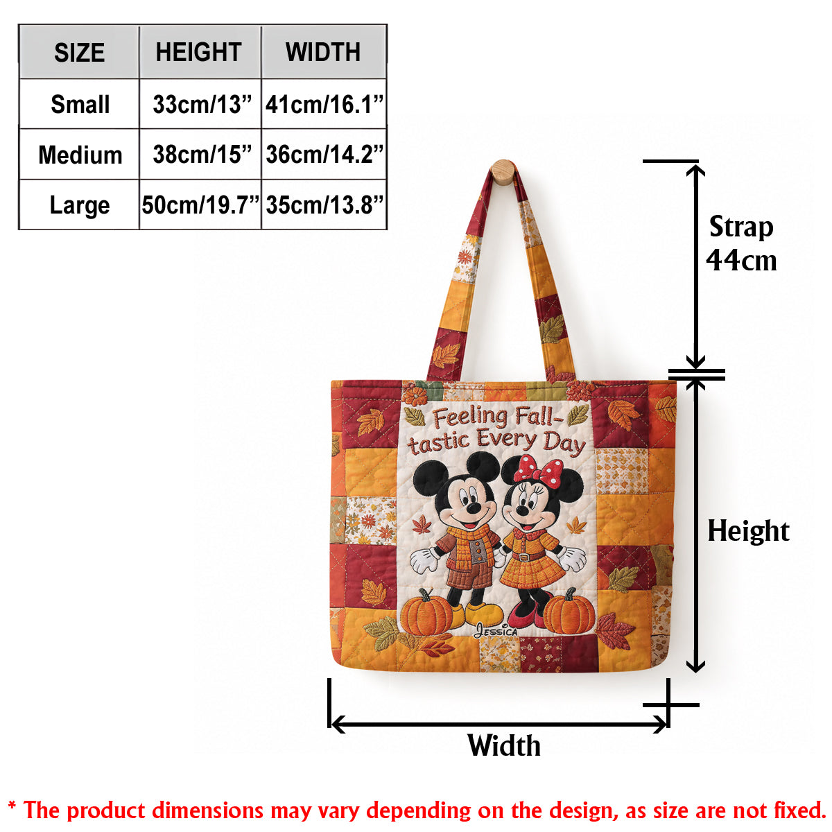 Personalized Autumn Mouse Quilted Tote Bag Custom Name Gift Quilted Tote Bag GradoCreations