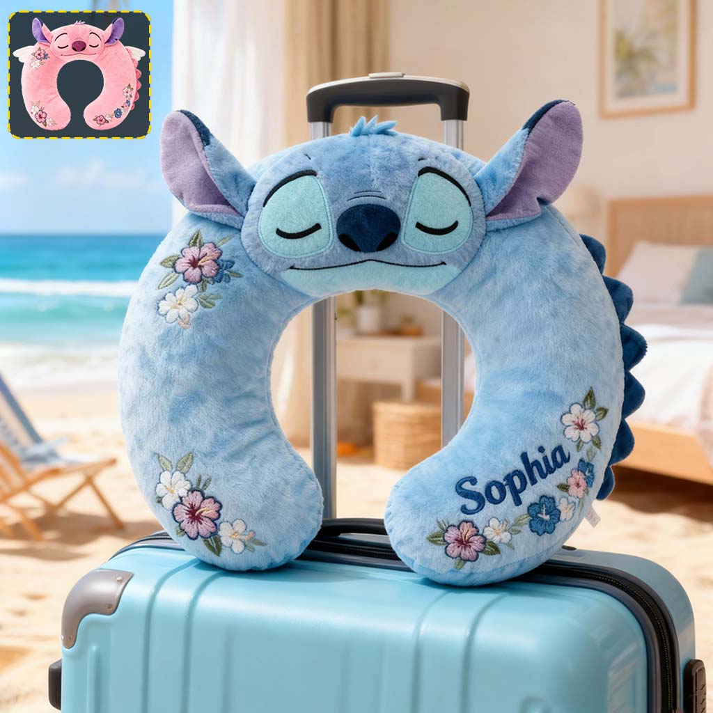 Personalized Blue Monster Travel Pillow Custom Name Gift for Kids Premium Faux Fur Pillow GradoCreations