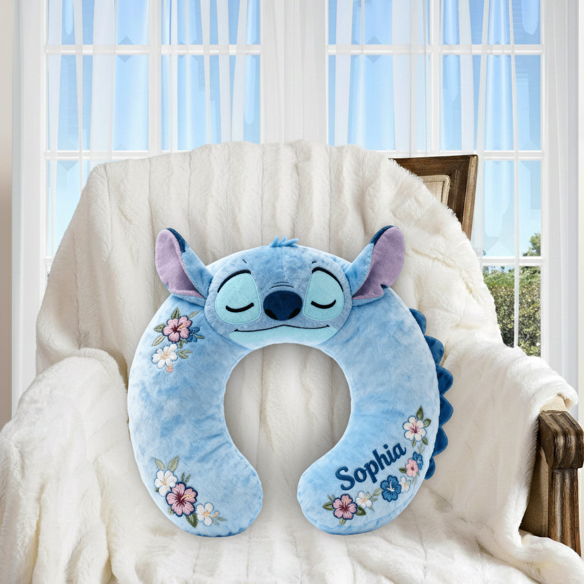 Personalized Blue Monster Travel Pillow Custom Name Gift for Kids Premium Faux Fur Pillow GradoCreations